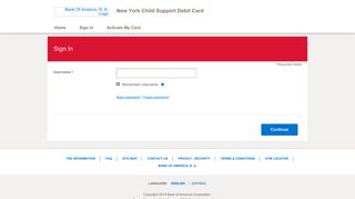 New York Child Support Debit Card - Sign In