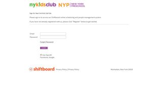 Welcome to New York Kids Club Shiftboard Login Page