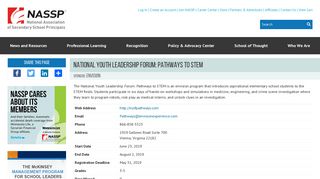 National Youth Leadership Forum: Pathways to STEM | NASSP