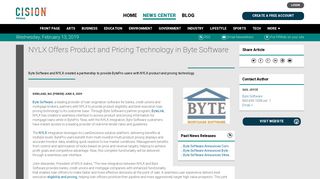 NYLX Offers Product and Pricing Technology in Byte Software - PR Web