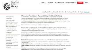 Managing Your Library Account Using the Classic Catalog | The New ...