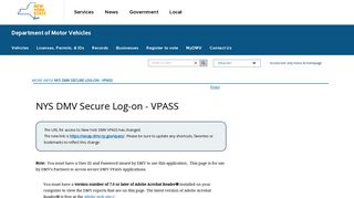 NYS DMV Secure Log-on - VPASS | New York State Department of ...