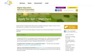 NYS Higher Education Services Corporation - Apply for Aid — Start Here