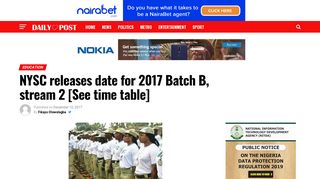 NYSC releases date for 2017 Batch B, stream 2 [See time table] - Daily ...
