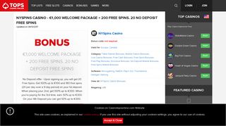 NYSpins Casino - €1,000 Welcome Package + 200 Free Spins. 20 No ...