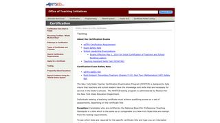 Testing:OTI:NYSED - Office of Higher Education - New York State ...