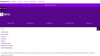 Access Your Admissions Decision - NYU