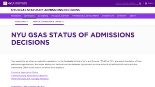 NYU GSAS Status of Admissions Decisions