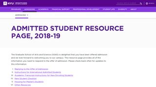 Admitted Student Resource Page, 2018-19 - NYU GSAS