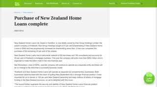 Purchase of New Zealand Home Loans complete | Press releases ...