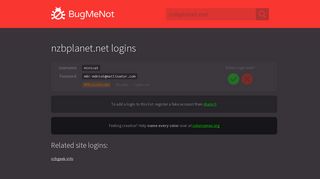 nzbplanet.net passwords - BugMeNot