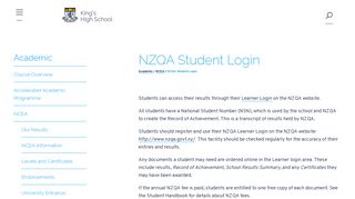 NZQA Student Login » King's High School