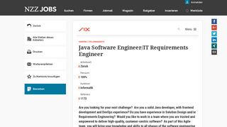Software Engineer - Java/IT Requirements Engineer - SIX ... - NZZ Jobs