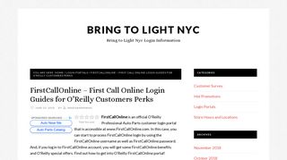 FirstCallOnline – First Call Online Login Guides for O'Reilly Customers ...