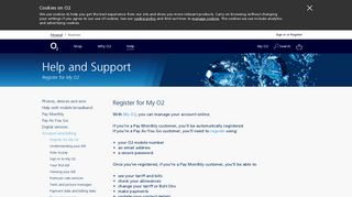 O2 | Help & Support | Account and billing | Register to My O2