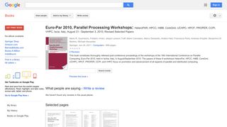 Euro-Par 2010, Parallel Processing Workshops: HeteroPAR, HPCC, HiBB, ...