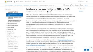 Network connectivity to Office 365 | Microsoft Docs