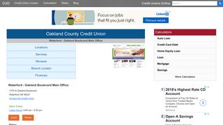 Oakland County Credit Union - Waterford, MI - Credit Unions Online