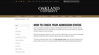 How to Check Your Admission Status ... - Oakland University