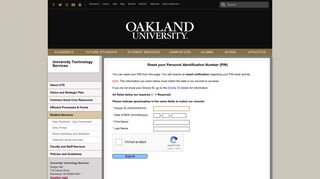 Reset PIN - University Technology Services- Oakland University