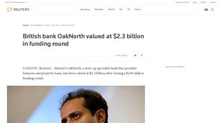 British bank OakNorth valued at $2.3 billion in funding round | Reuters