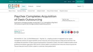 Paychex Completes Acquisition of Oasis Outsourcing - PR Newswire