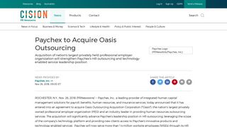 Paychex to Acquire Oasis Outsourcing - PR Newswire