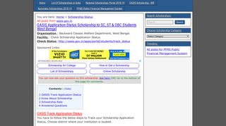 OASIS Application Status Scholarship to SC, ST & OBC Students West ...