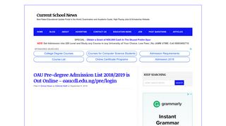 OAU Pre-degree Admission List 2018/2019 is Out Online : Current ...