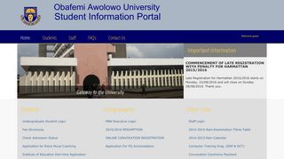 Obafemi Awolowo Univeristy Portal - Home - OAU Eportal