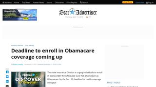 Deadline to enroll in Obamacare coverage coming up