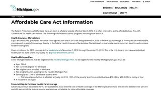 SOM - Affordable Care Act Information - State of Michigan