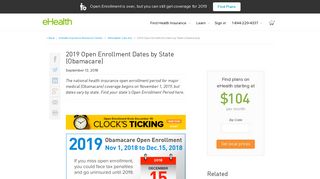 2019 Open Enrollment Dates by State (Obamacare) - Health Insurance