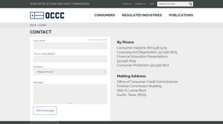 OCCC | Contact - Texas Office of Consumer Credit Commissioner