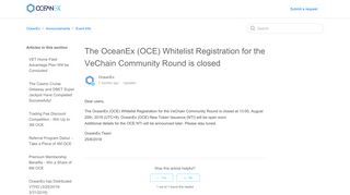The OceanEx (OCE) Whitelist Registration for the VeChain Community ...
