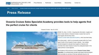 Oceania Cruises Sales Specialist Academy provides tools to help ...