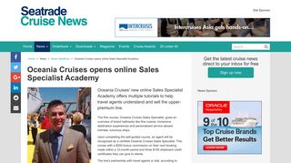 Oceania Cruises opens online Sales Specialist Academy