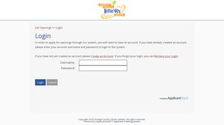 Login - Orange County Library System - ApplicantStack - Login