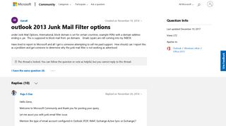 outlook 2013 Junk Mail Filter options - Microsoft Community