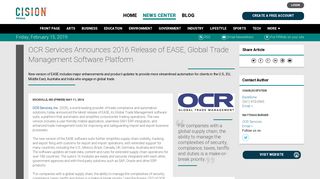 OCR Services Announces 2016 Release of EASE, Global Trade ...