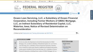 Federal Register :: Ocwen Loan Servicing, LLC, a Subsidiary of ...