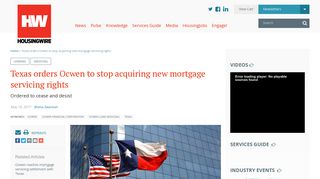 Texas orders Ocwen to stop acquiring new mortgage servicing rights ...