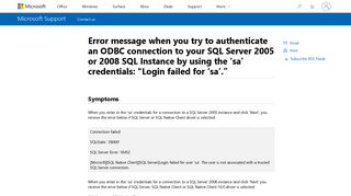 Error message when you try to authenticate an ODBC connection to ...
