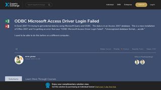 ODBC Microsoft Access Driver Login Failed - Experts Exchange