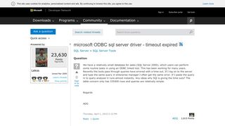microsoft ODBC sql server driver - timeout expired - MSDN