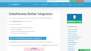 OddsMonkey Betfair Integration - Team Profit
