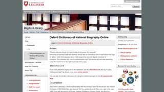 Oxford Dictionary of National Biography Online — University of Leicester