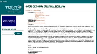 Oxford Dictionary of National Biography | Trent University Library