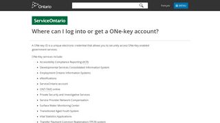 Where can I log into or get a ONe-key account? | Ontario.ca