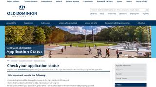 Graduate Admission: Application Status - Old Dominion University